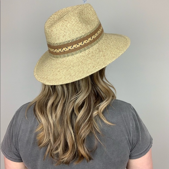 Sunset Trail Straw Rancher Hat Tan Brown Wide Brim - Picture 6 of 8